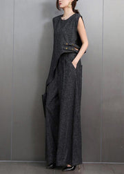 French Navy Asymmetrical Design Denim Two-Piece Set Sleeveless