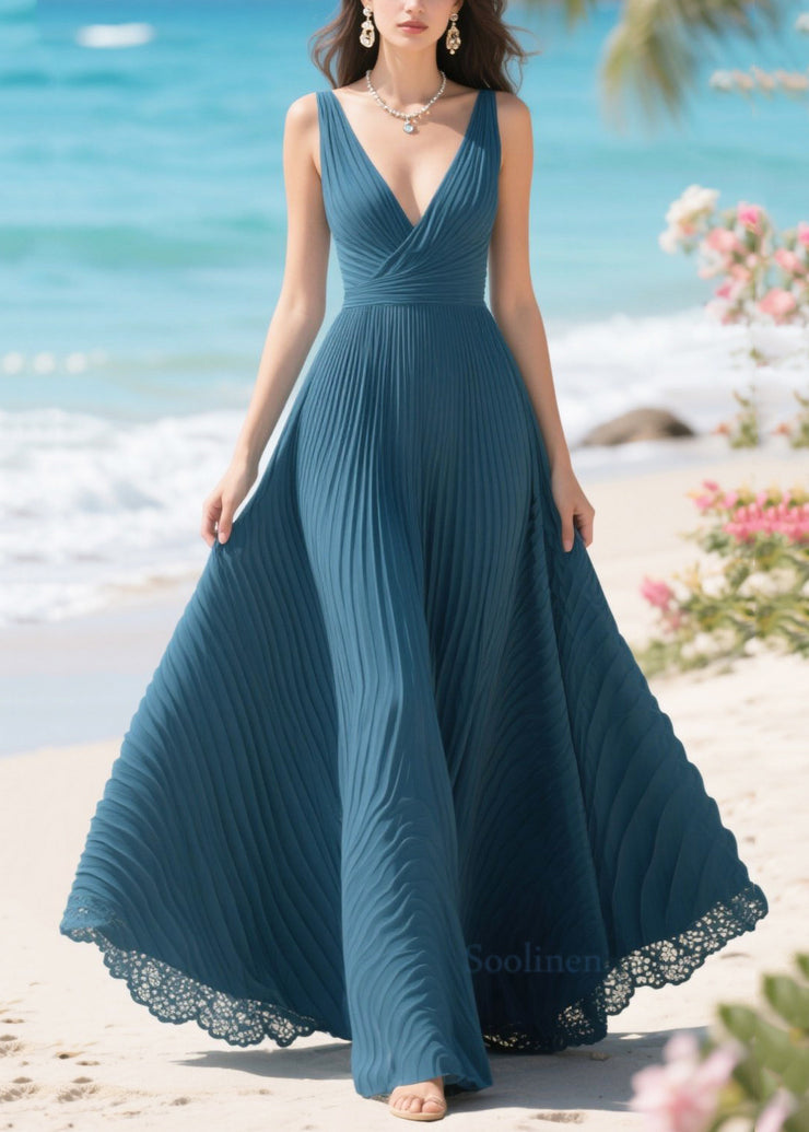 French Navy Exra Large Hem Wrinkled Chiffon Party Dresses Summer