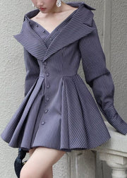 French Navy Striped Patchwork Cotton Original Design Dresses Fall