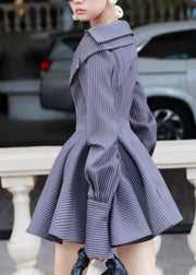 French Navy Striped Patchwork Cotton Original Design Dresses Fall