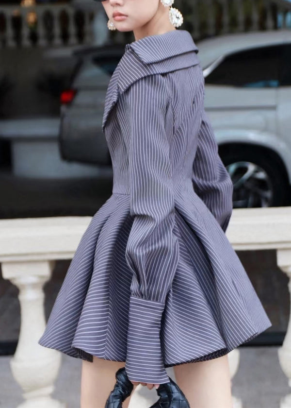 French Navy Striped Patchwork Cotton Original Design Dresses Fall