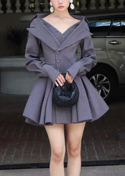 French Navy Striped Patchwork Cotton Original Design Dresses Fall