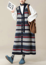 French Navy V Neck Jacquard Knit Vest Dress And Shirts 2 Piece Outfit Winter