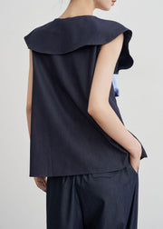 French Navy V Neck Original Design Cotton Two Piece Set Summer