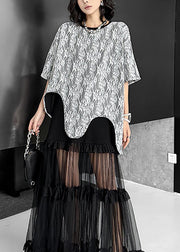 French O Neck Asymmetrical Design Lace T Shirt Tops Summer
