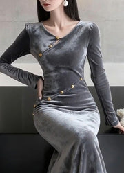 French O Neck Patchwork Slim Fit Velvet Dress Fall