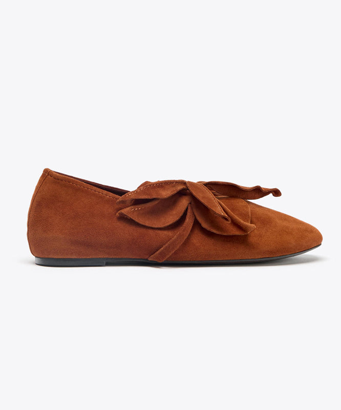 French Orange Suede Women Splicing Floral Flats