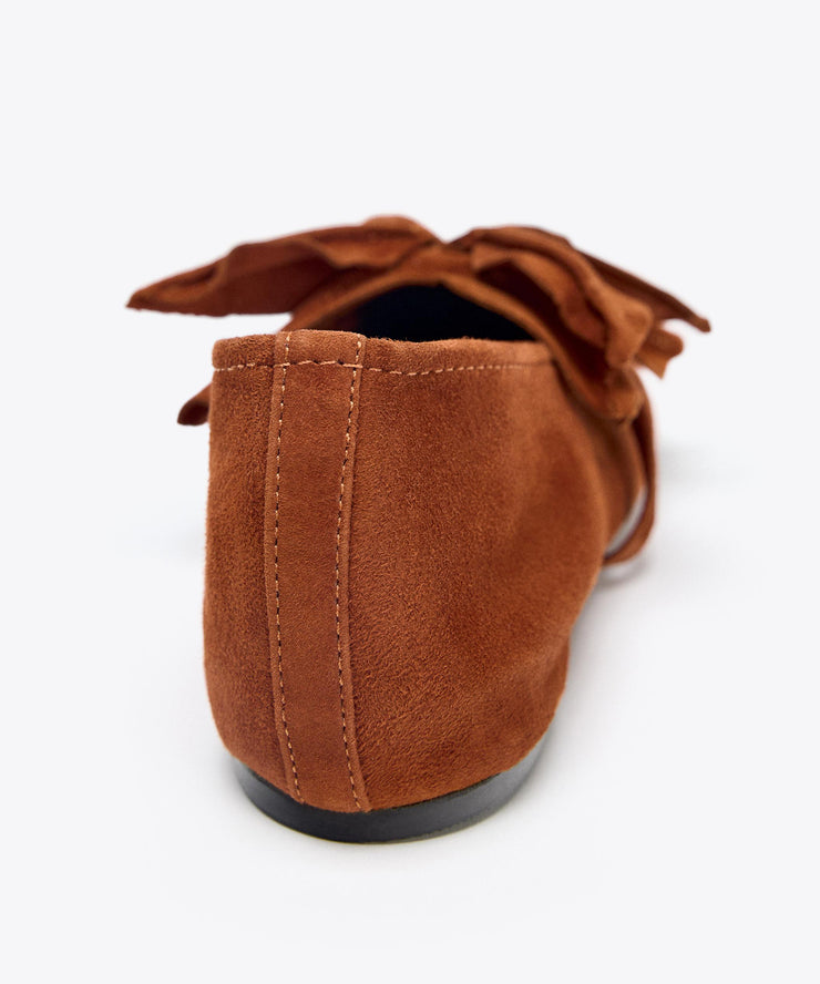 French Orange Suede Women Splicing Floral Flats