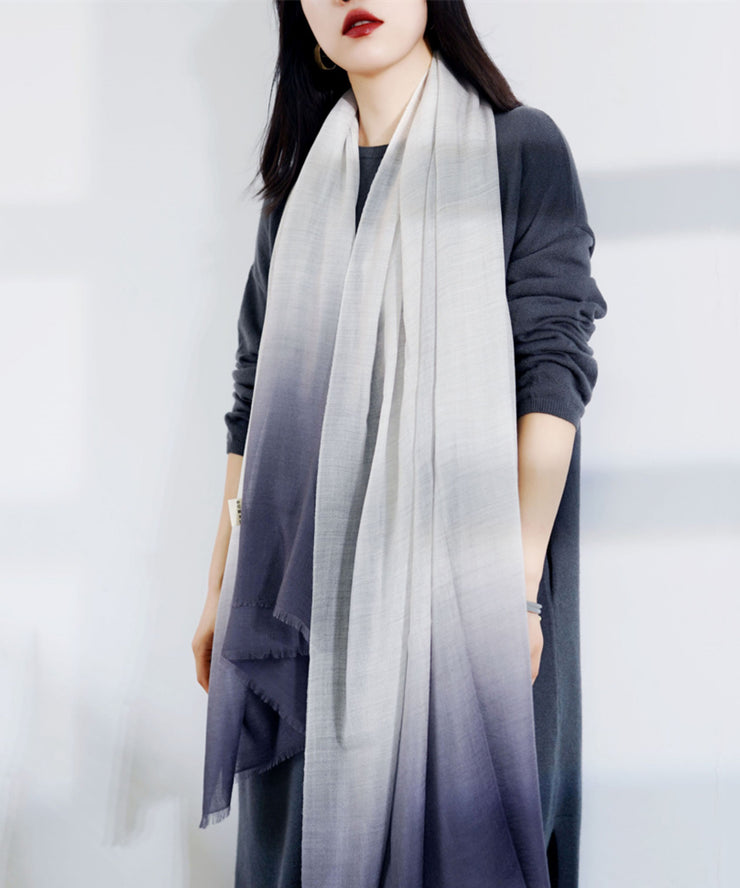 French Peacock Blue Gradient Cashmere Scarf