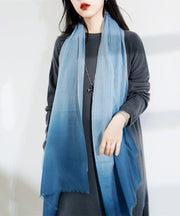 French Peacock Blue Gradient Cashmere Scarf