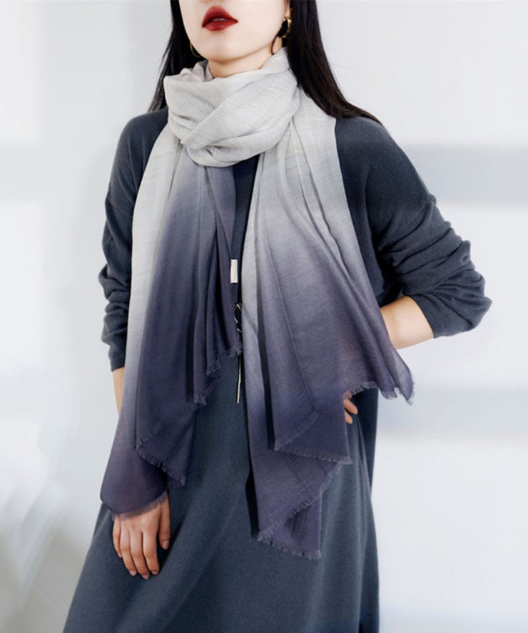 French Peacock Blue Gradient Cashmere Scarf