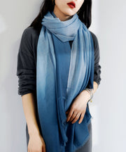 French Peacock Blue Gradient Cashmere Scarf