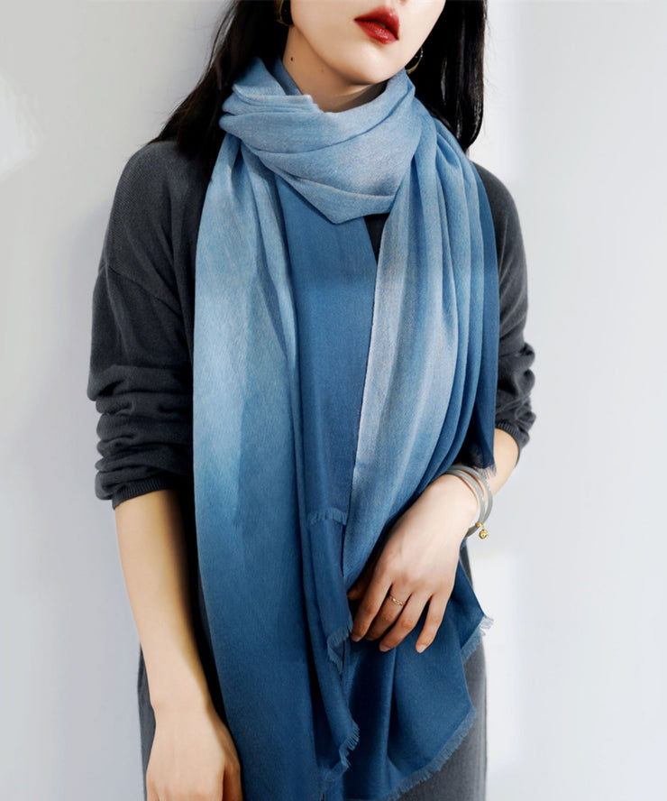 French Peacock Blue Gradient Cashmere Scarf