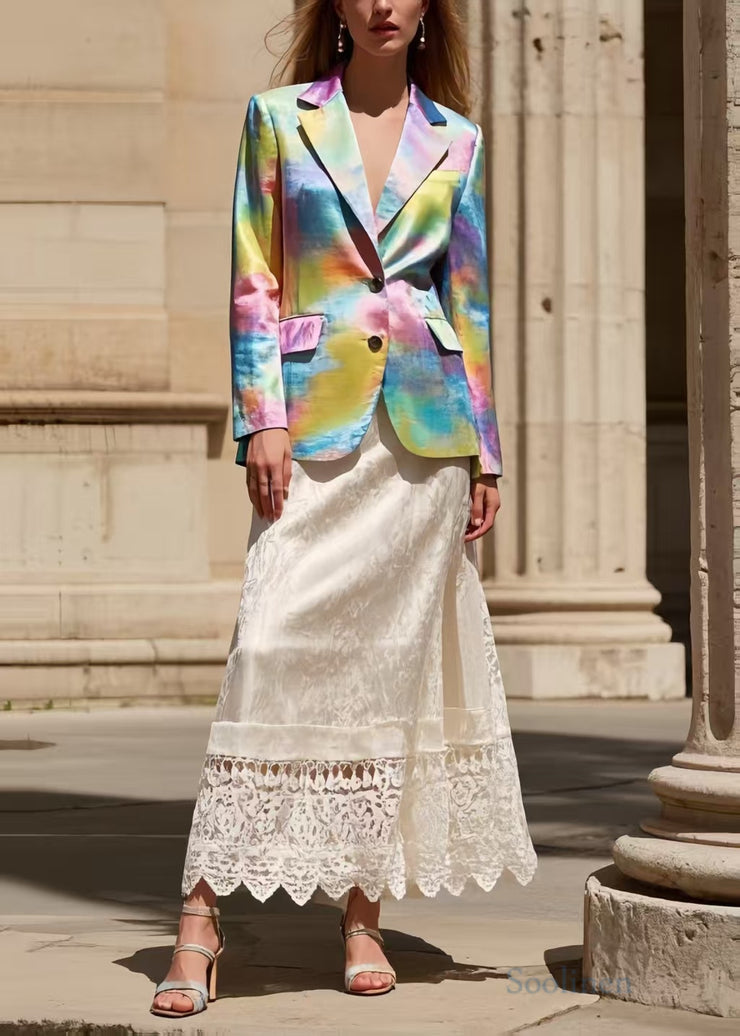 French Pearl White Silm Fit Patchwork Lace Skirt Spring