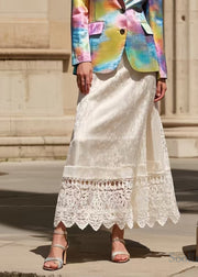 French Pearl White Silm Fit Patchwork Lace Skirt Spring