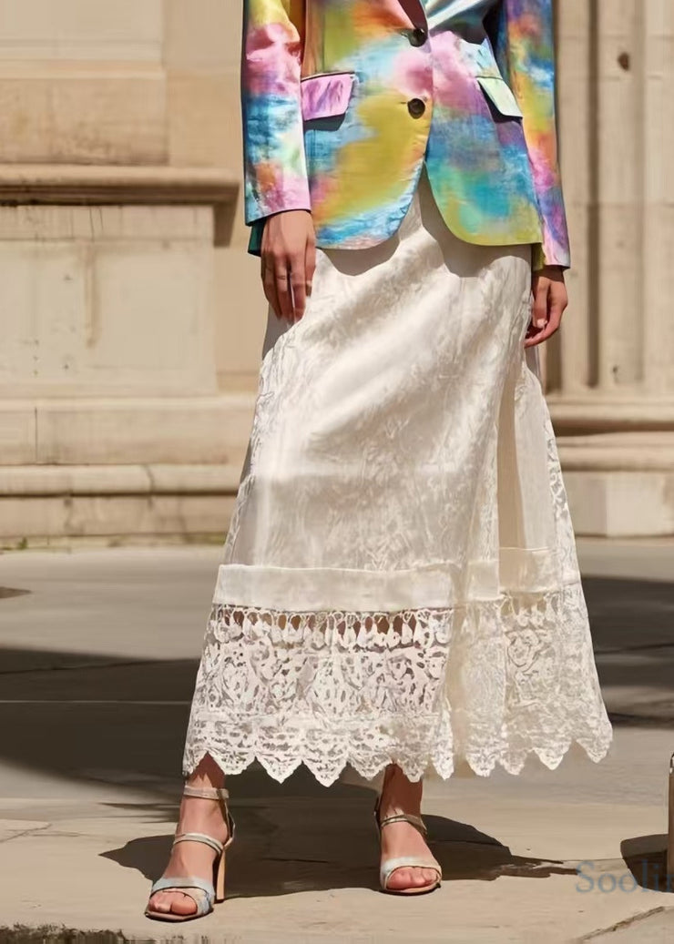 French Pearl White Silm Fit Patchwork Lace Skirt Spring