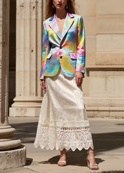 French Pearl White Silm Fit Patchwork Lace Skirt Spring