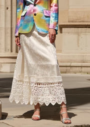 French Pearl White Silm Fit Patchwork Lace Skirt Spring