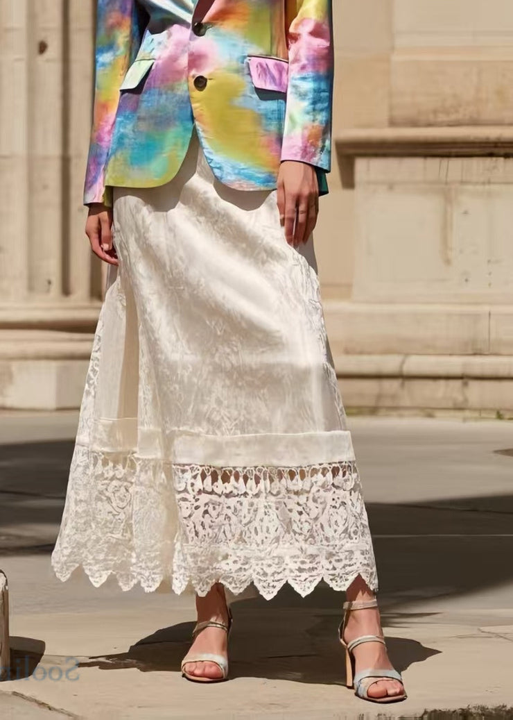 French Pearl White Silm Fit Patchwork Lace Skirt Spring