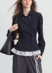 French Peter Pan Collar Patchwork Top Fall