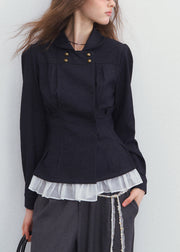 French Peter Pan Collar Patchwork Top Fall