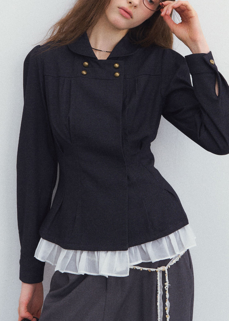French Peter Pan Collar Patchwork Top Fall