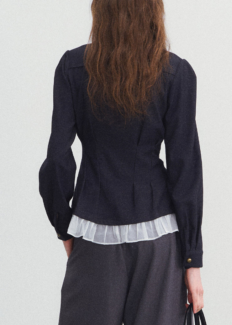 French Peter Pan Collar Patchwork Top Fall