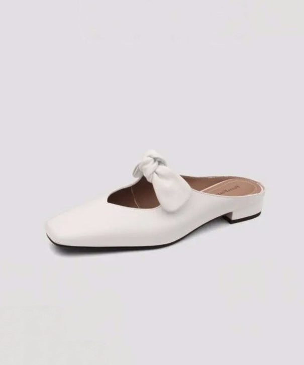 French Pink Bow Splicing Slide Sandals Square Toe