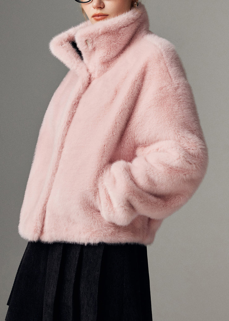 French Pink Fluffy Wear On Both Sides Faux Suede Coats Winter