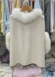 French Pink Fox Collar Removable Thick Cotton Knit Sweater Winter