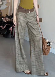 French Plaid High Waist Cotton Wide Leg Pants Summer