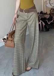 French Plaid High Waist Cotton Wide Leg Pants Summer