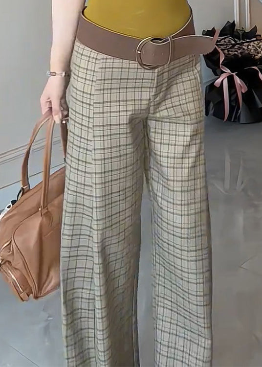 French Plaid High Waist Cotton Wide Leg Pants Summer