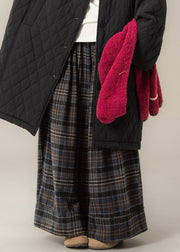 French Plaid High Waist Cotton Wide Leg Pants Winter