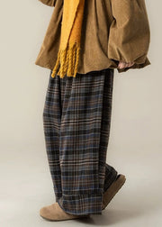 French Plaid High Waist Cotton Wide Leg Pants Winter