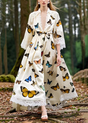 French Polychrome Butterfly Patchwork Lace Party Dress Half Sleeve