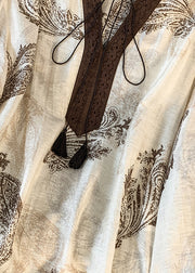 French Print Lace Up Cotton Blouses Lantern Sleeve