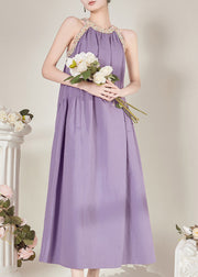 French Purple Halter Cold Shoulder Maxi Dresses Sleeveless