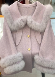 French Purple Oversized Patchwork Faux Fur Woolen Coats Winter