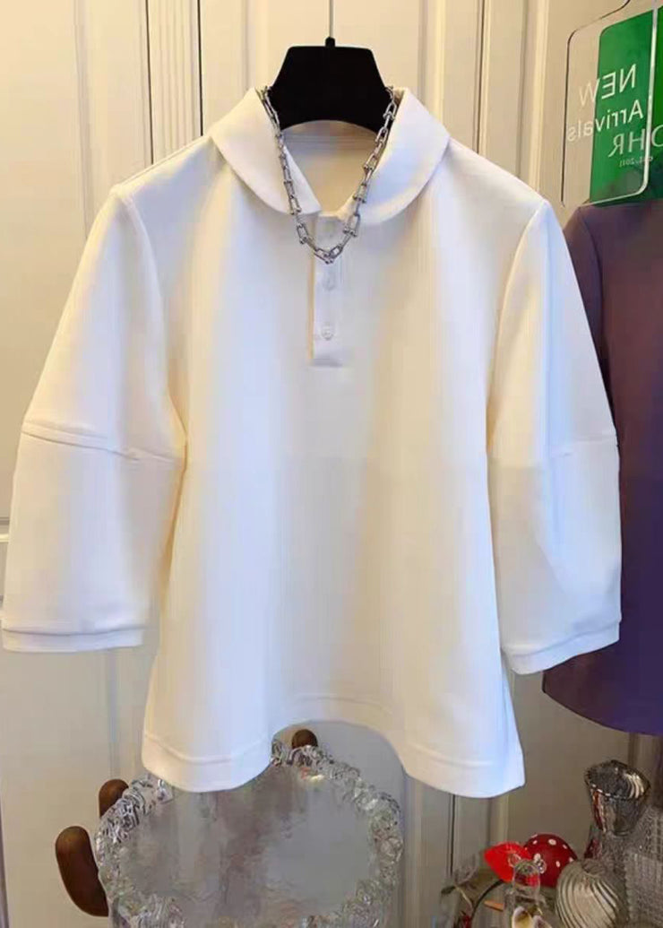 French Purple Peter Pan Collar Patchwork Cotton Tops Fall