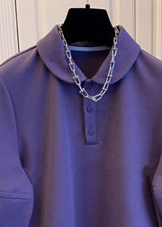 French Purple Peter Pan Collar Patchwork Cotton Tops Fall