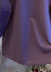 French Purple Peter Pan Collar Patchwork Cotton Tops Fall