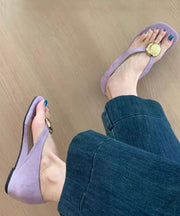 French Purple Suede Wedge Flip Flops Splicing