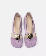 French Purple Suede Wedge Flip Flops Splicing