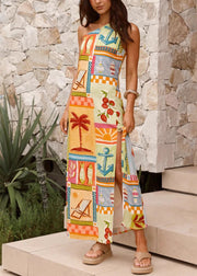 French Rainbow One Shoulder Print Long Dresses Summer
