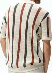 French Rainbow Striped Hollow Out Knit Graphic Tees Men Summer