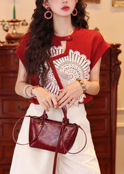French Red Asymmetrical Patchwork Lace Tank Tops Summer