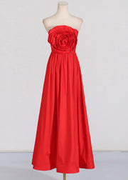 French Red Cold Shoulder Patchwork Rose Holiday Maxi Dress Summer