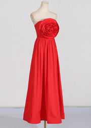 French Red Cold Shoulder Patchwork Rose Holiday Maxi Dress Summer