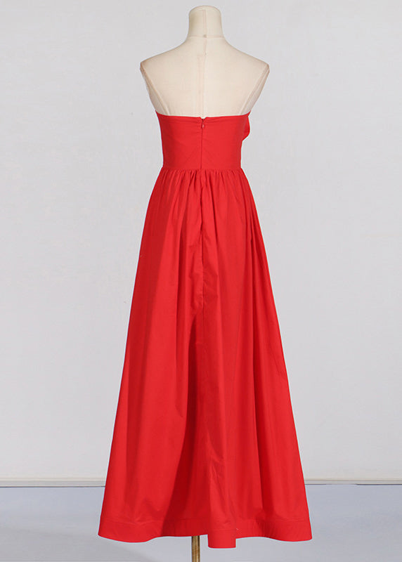 French Red Cold Shoulder Patchwork Rose Holiday Maxi Dress Summer